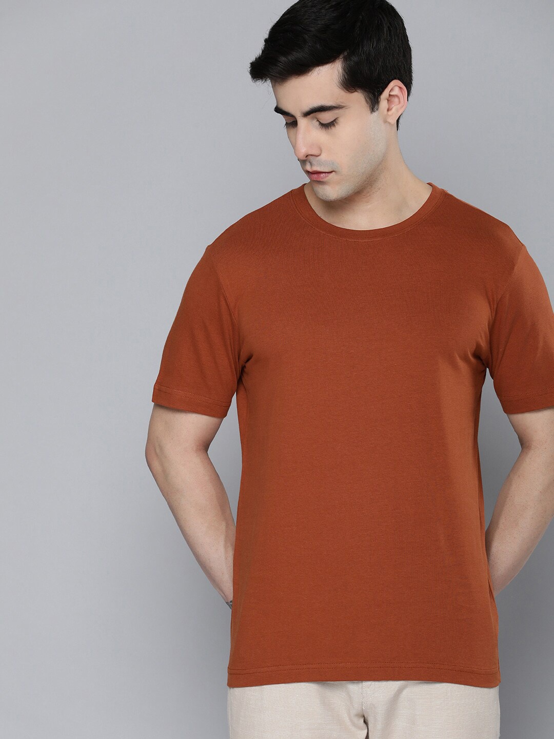 

Mast & Harbour Orange Round Neck Cotton T-shirt