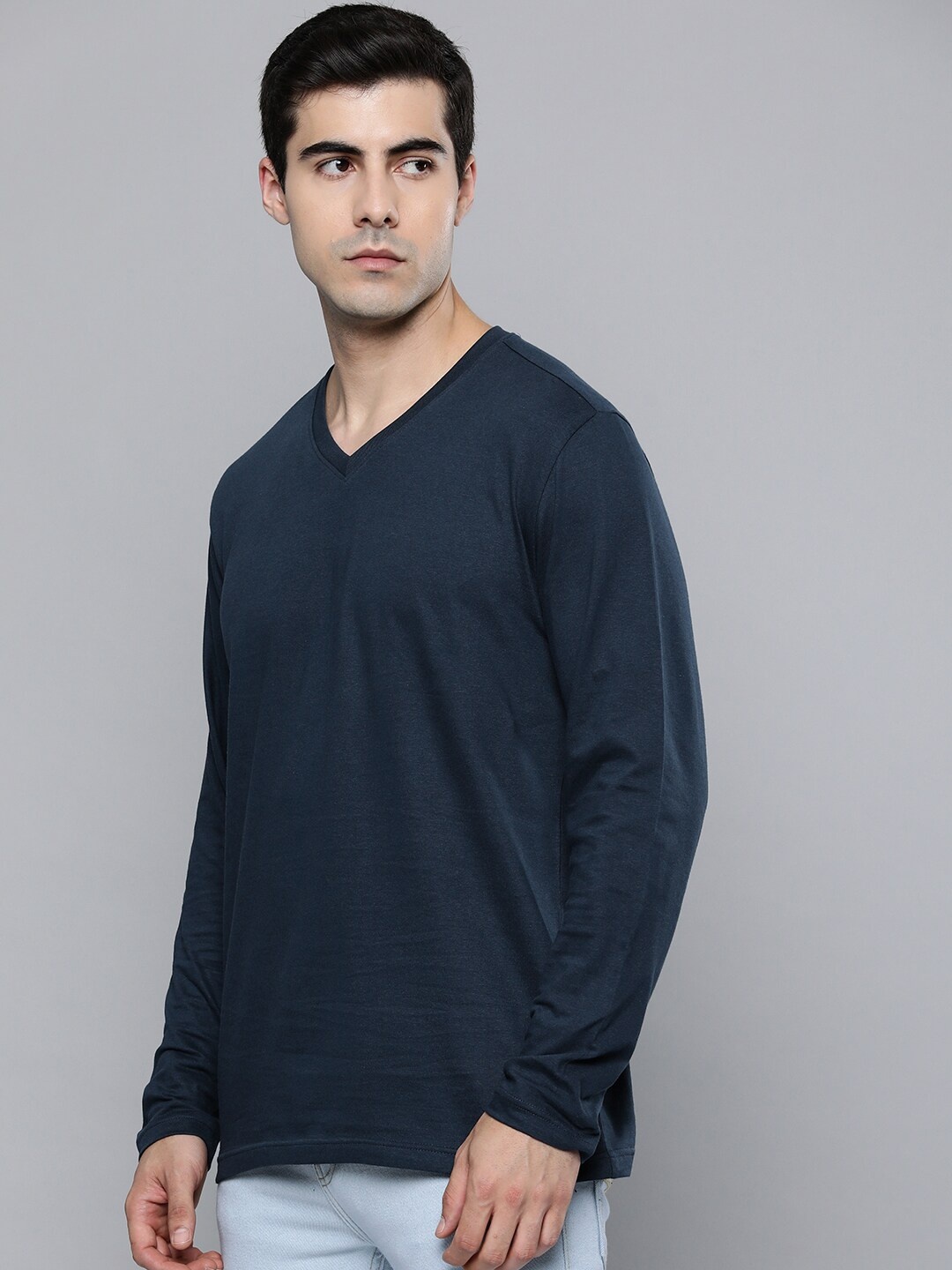 

Mast & Harbour Navy Blue V-Neck Cotton T-Shirt