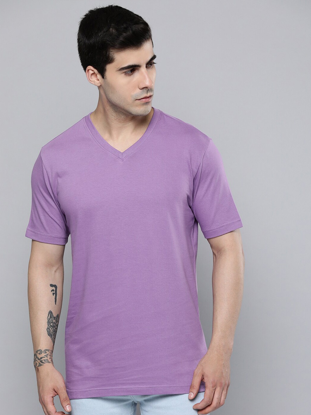 

Mast & Harbour Violet Round Neck Regular Fit Cotton T-shirt