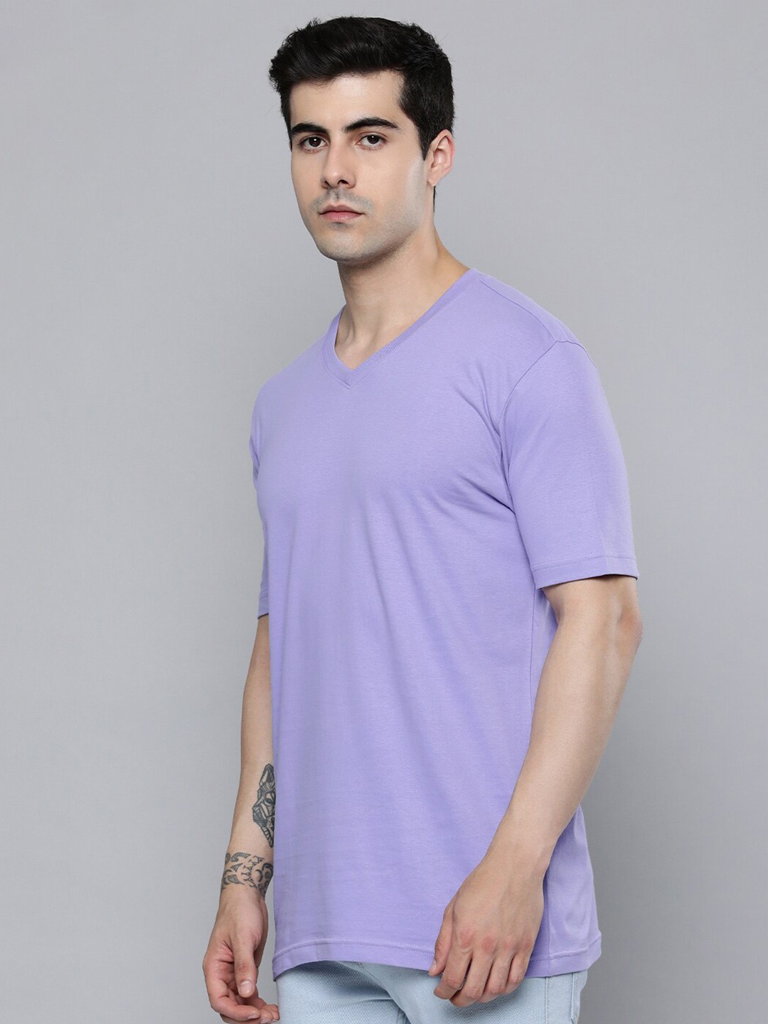 

Mast & Harbour Violet V-Neck Regular Fit Cotton T-shirt