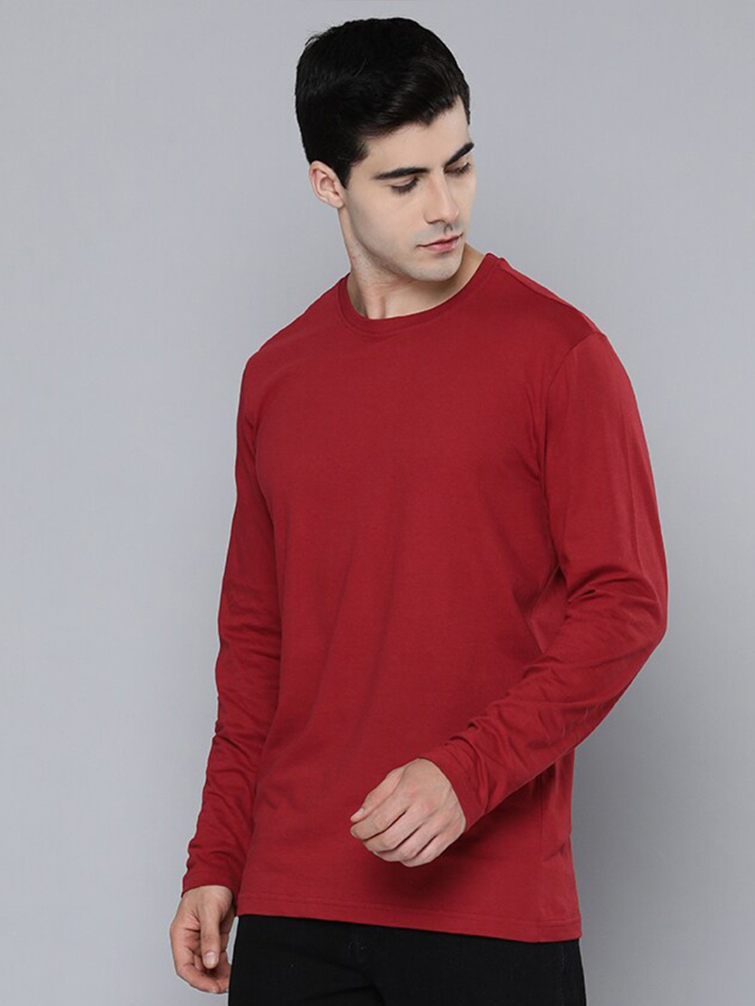 

Mast & Harbour Red Round Neck Regular Fit Cotton T-shirt