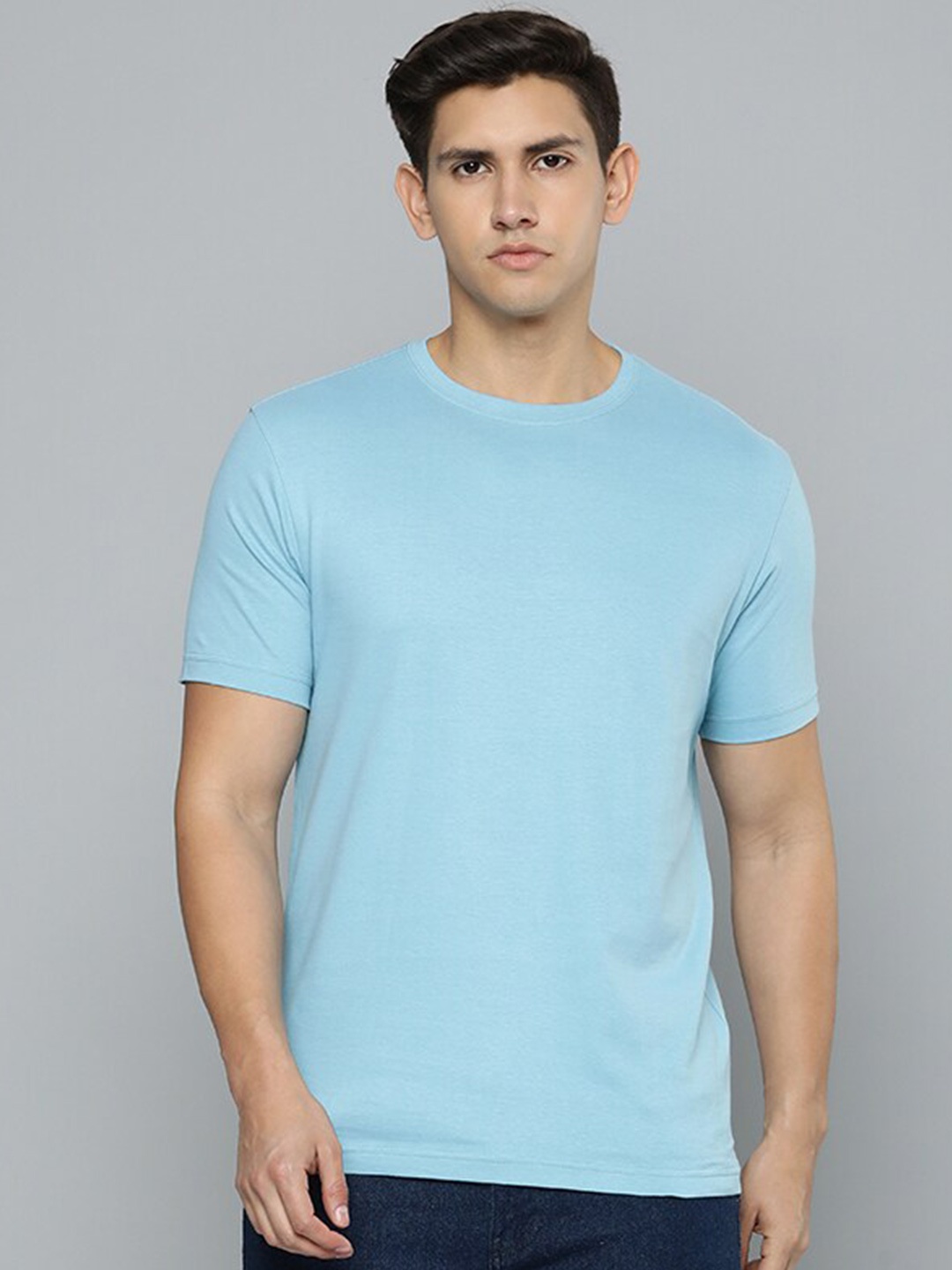 

Mast & Harbour Blue Round Neck Cotton Regular T-shirt