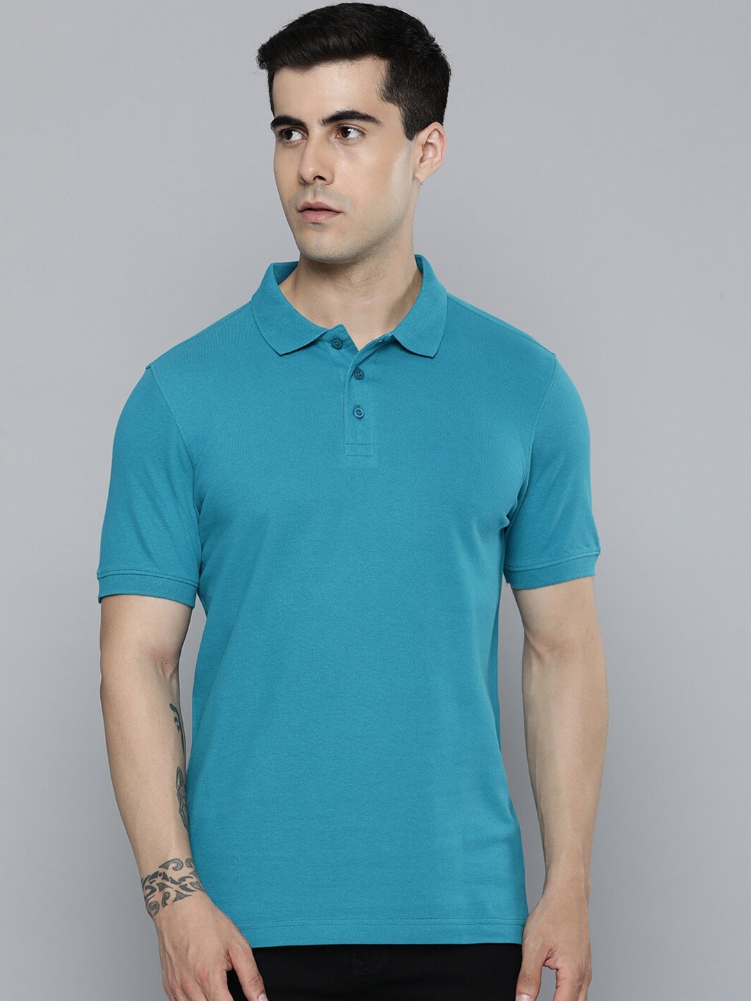 

Mast & Harbour Blue Polo Collar Cotton Regular T-shirt