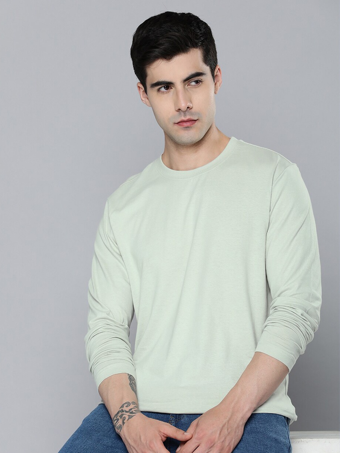 

Mast & Harbour Grey Round Neck Cotton Regular T-shirt