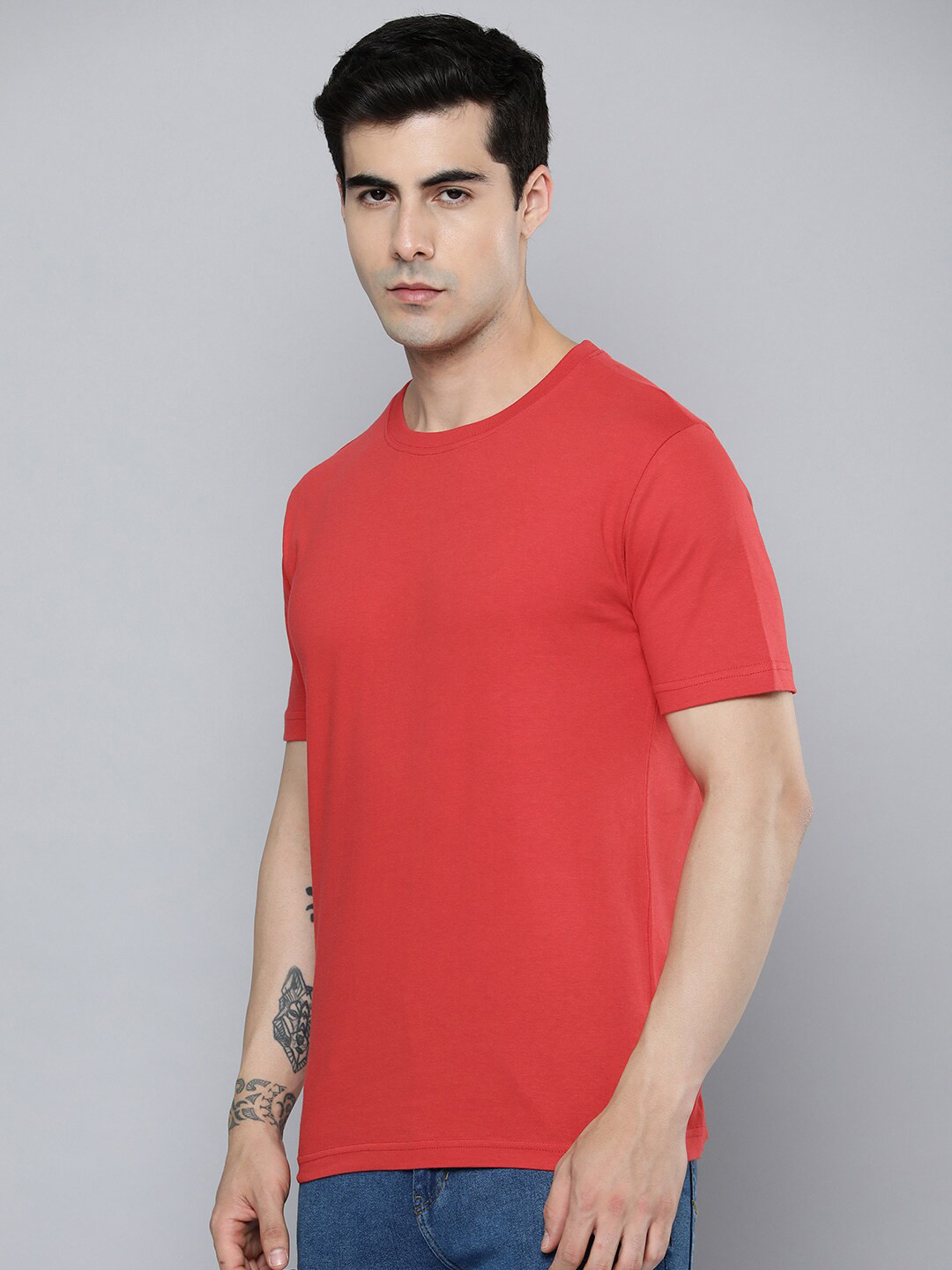 

Mast & Harbour Red Round Neck Cotton Regular T-shirt