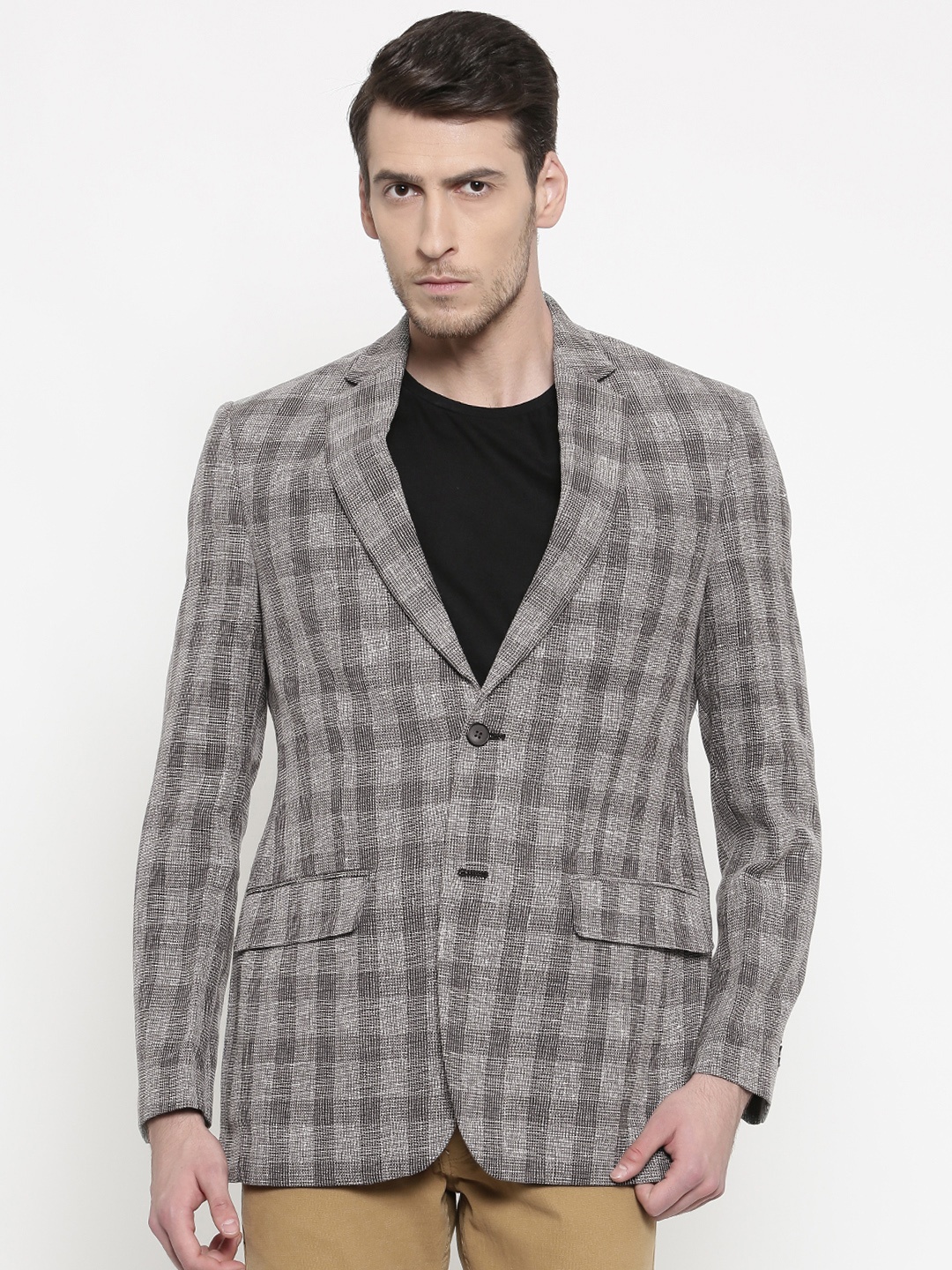 

ColorPlus Grey Custom Slim Fit Checked Single-Breasted Blazer