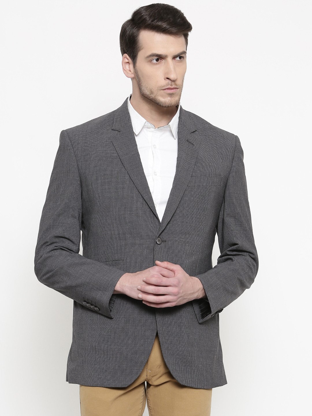 

ColorPlus Charcoal Grey Checked Custom Tailored Fit Casual Blazer