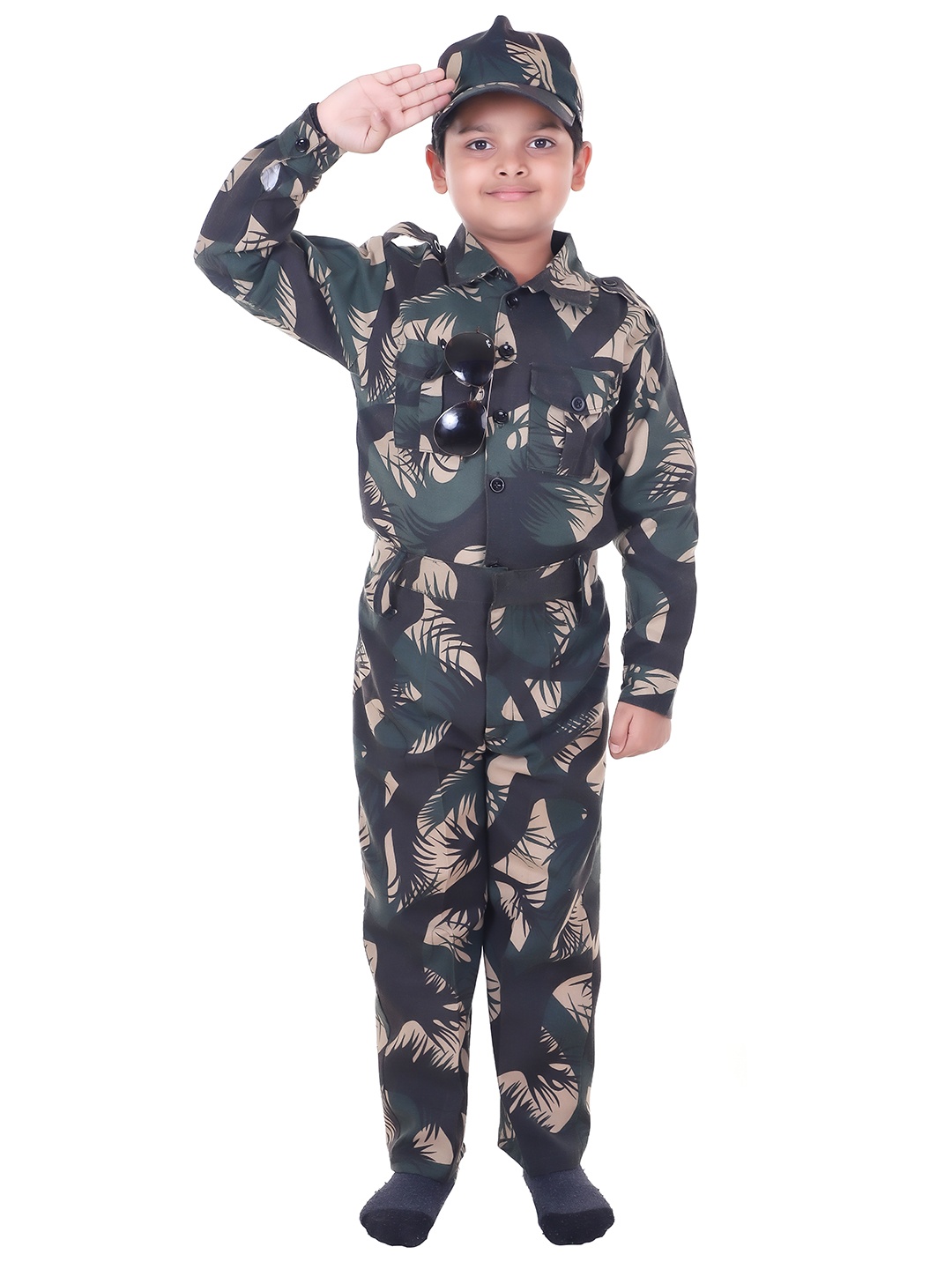 

RAJ FANCY DRESSES Unisex Kids Printed Shirt With Trousers & With Cap, Green