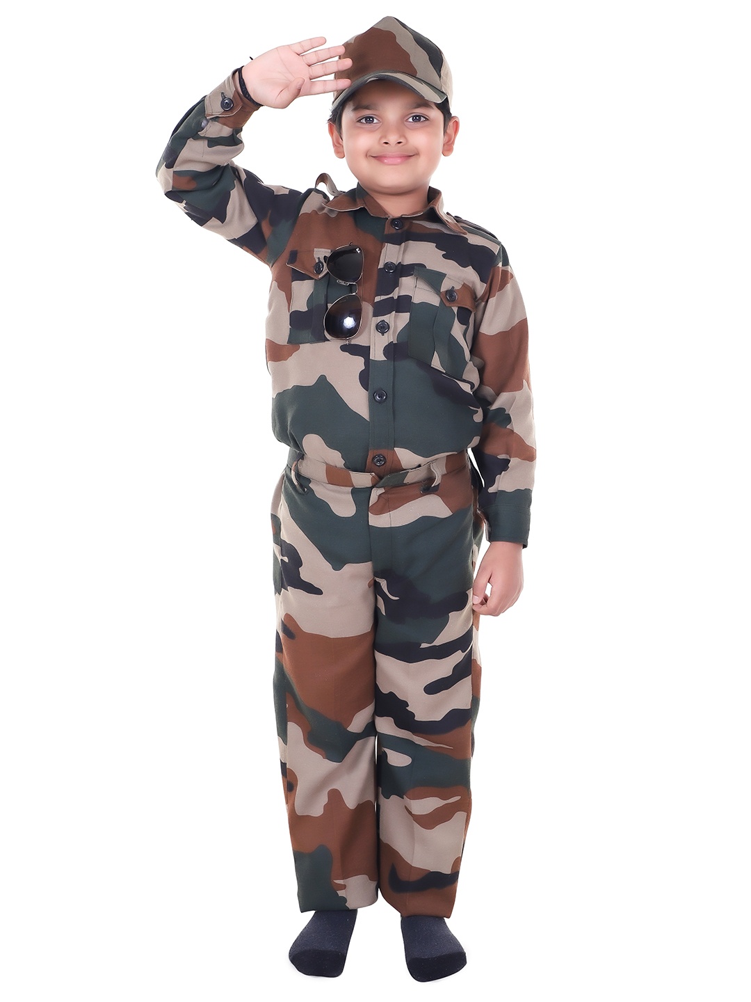 

RAJ FANCY DRESSES Unisex Kids Printed Shirt With Trousers & With Cap, Green