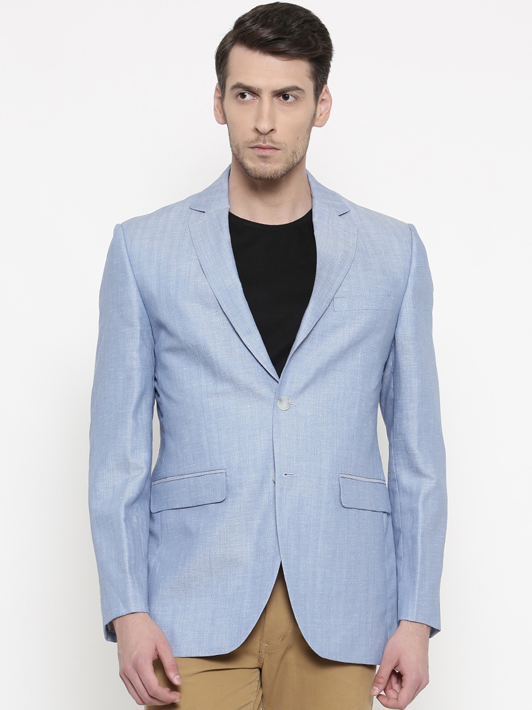

ColorPlus Blue Custom Slim Fit Self-Design Single-Breasted Smart-Casual Blazer