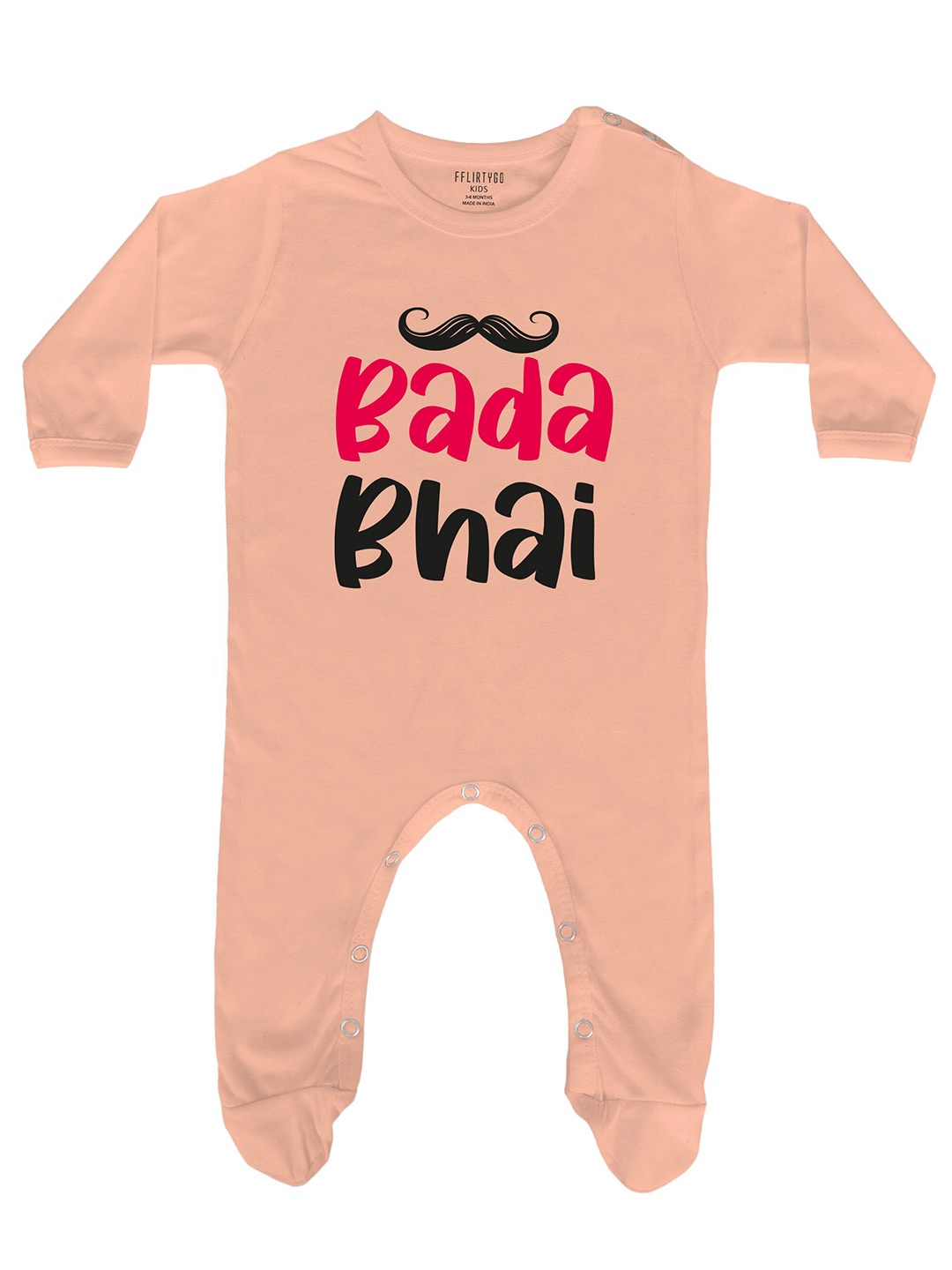 

FFLIRTYGO Infant Kids Typography Printed Pure Cotton Rakhi Special Sleepsuit, Peach