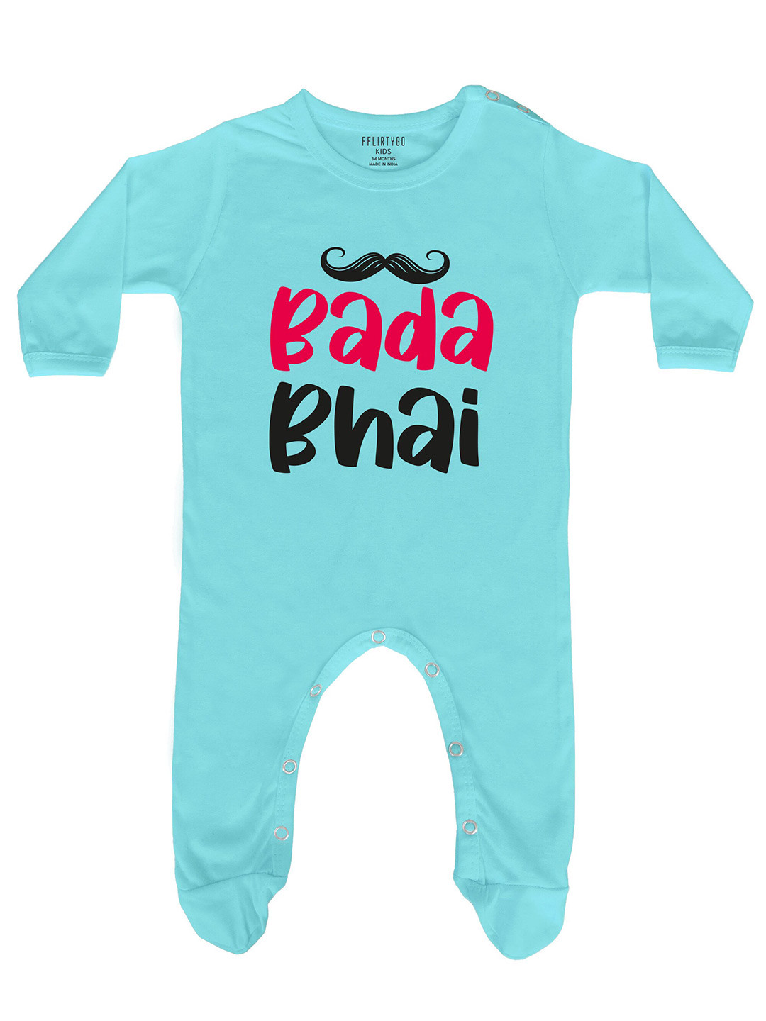 

FFLIRTYGO Infant Kids Typography Printed Pure Cotton Rakhi Special Sleepsuit, Turquoise blue