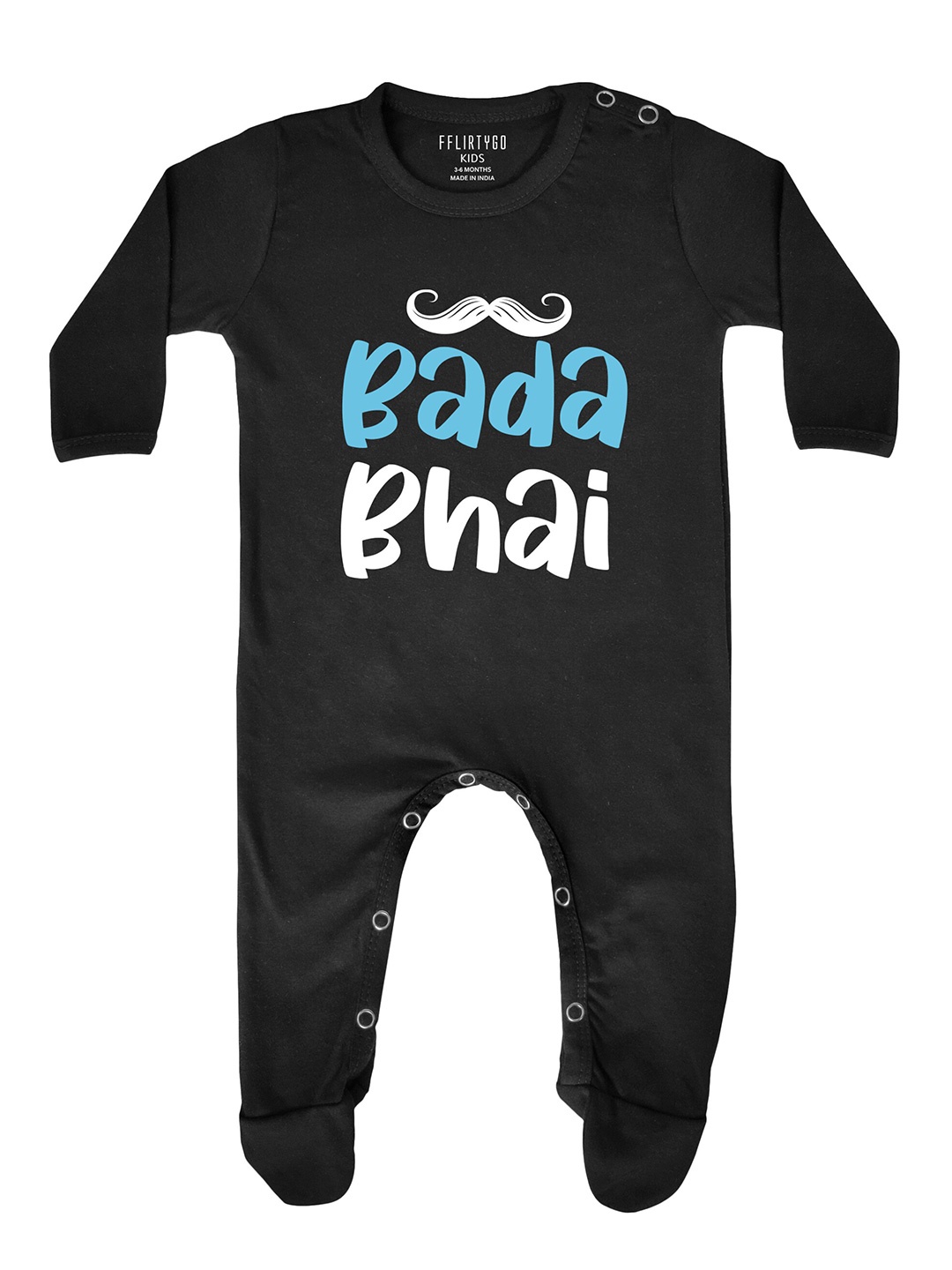 

FFLIRTYGO Infant Kids Typography Printed Cotton Rakhi Special Sleepsuit, Black