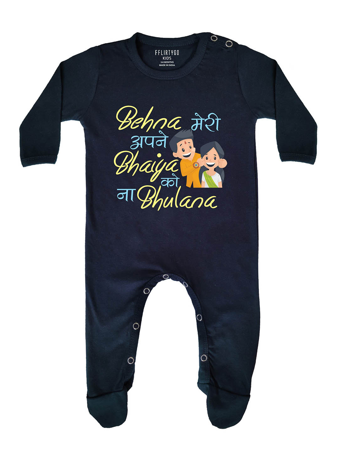 

FFLIRTYGO Infants Printed Pure Cotton Sleepsuit, Navy blue