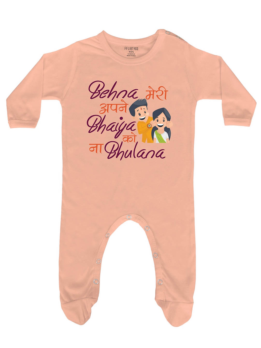 

FFLIRTYGO Infants Printed Pure Cotton Sleepsuit, Peach