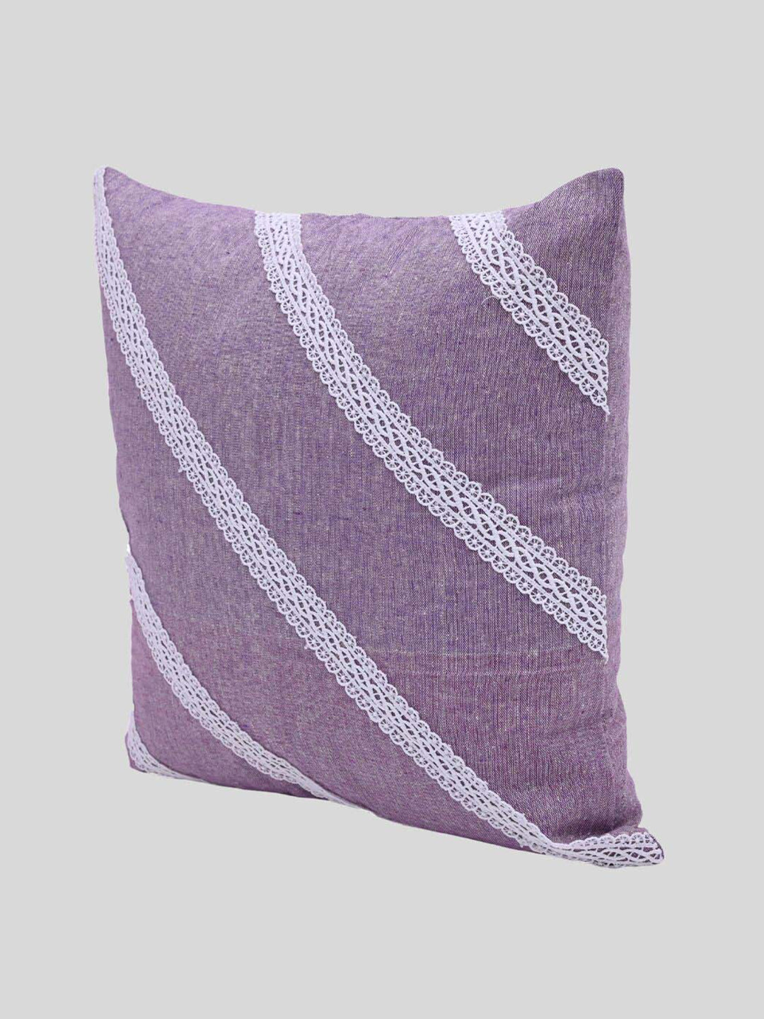 

OUSSUM Pink & White Diagonal Lace Cotton Square Cushion Cover