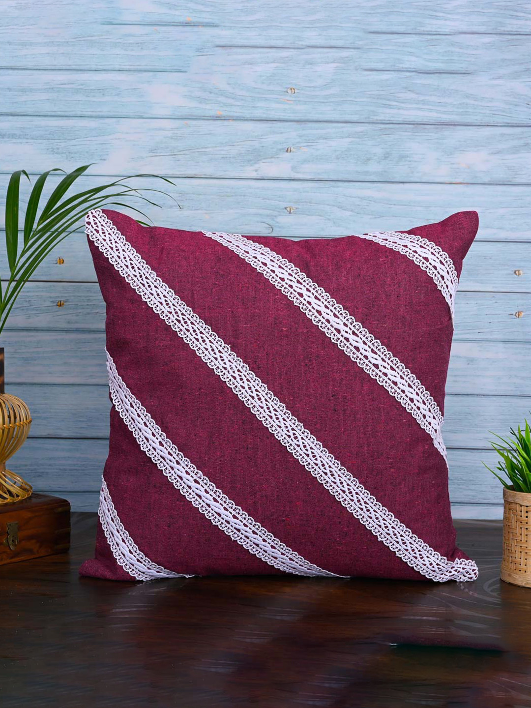 

OUSSUM Pink & White Striped Square Cushion Cover