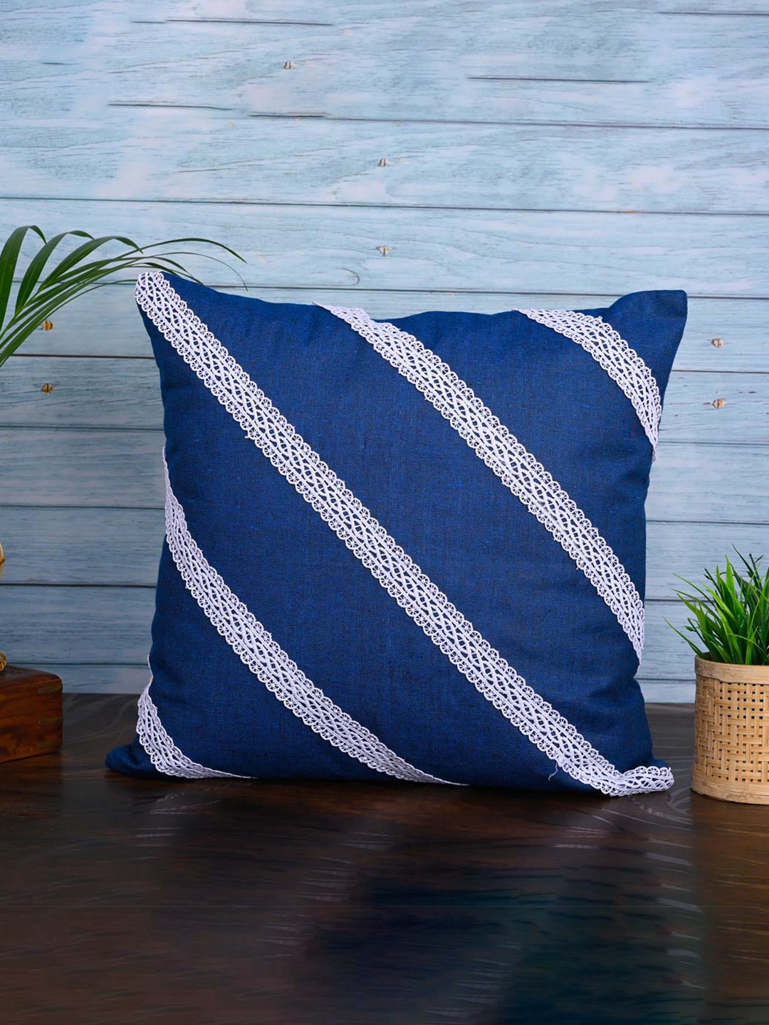 

OUSSUM Blue & White Striped Square Cushion Cover