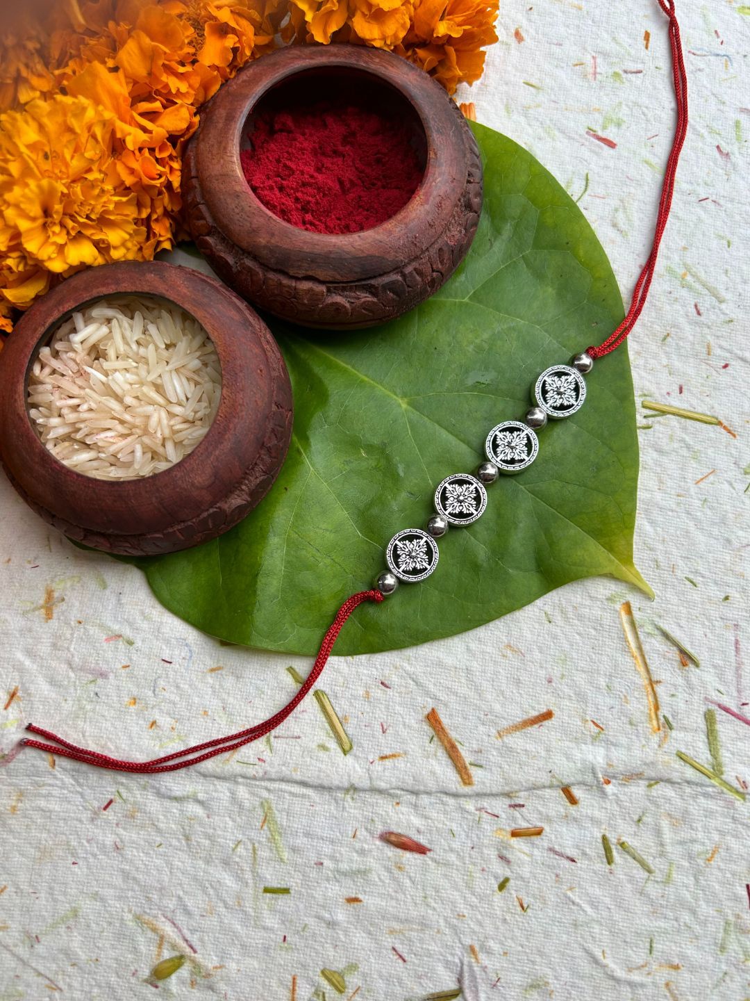 

FIROZA Men Orchid Sacred Flower Charm Beaded Rakhi, Red