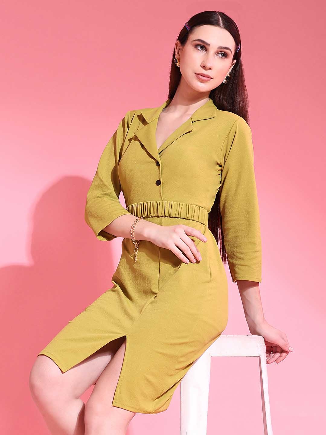 

Ziva Fashion Shirt Collar Sheath Dress, Green