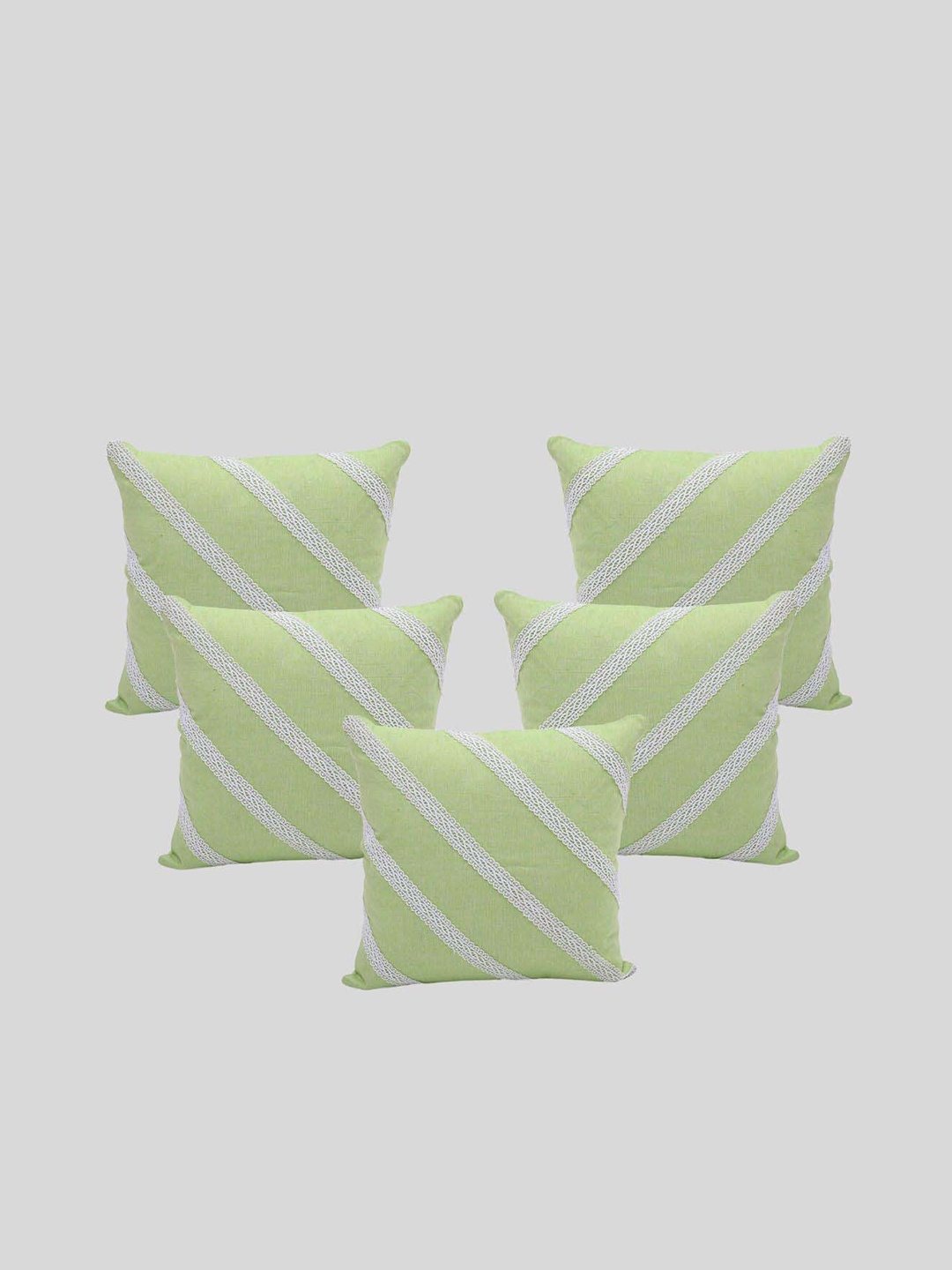 

OUSSUM Green & White 5 Pieces Diagonal Lace Cotton Square Cushion Covers