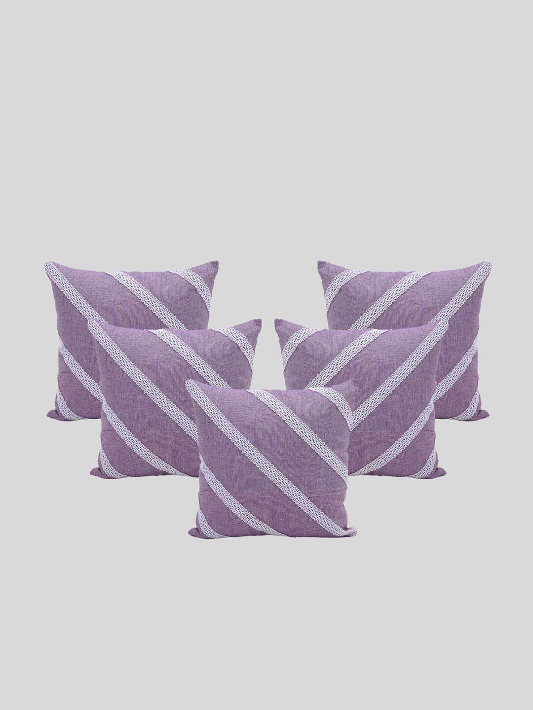 

OUSSUM Pink & White 5 Pieces Diagonal Lace Cotton Square Cushion Covers
