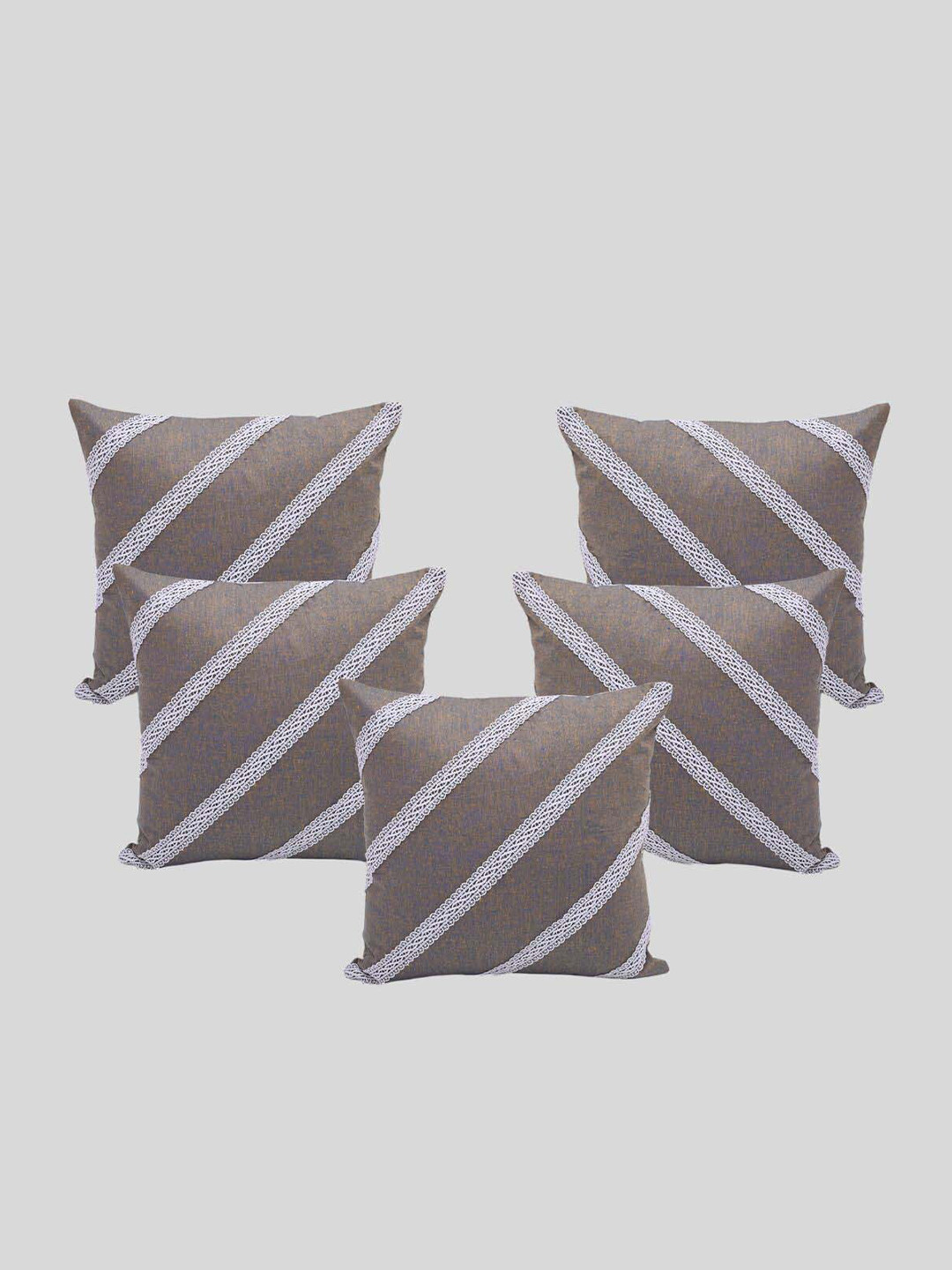 

OUSSUM 5 Pcs Brown & White Striped Cotton Square Cushion Covers