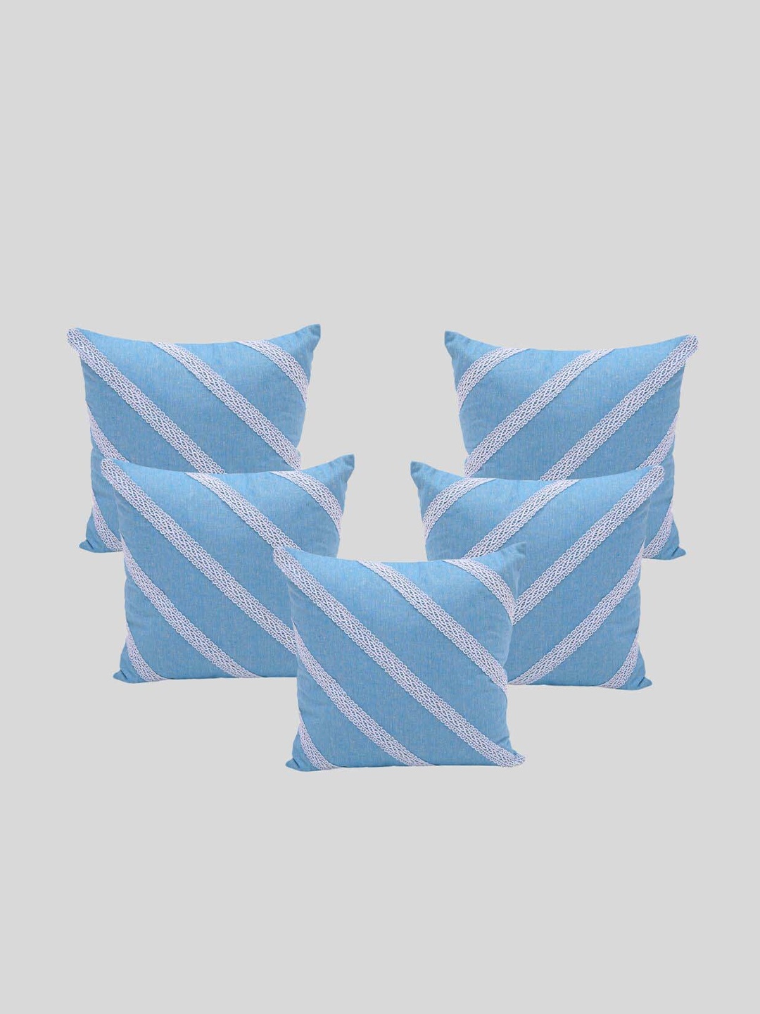 

OUSSUM 5 Pcs Blue & White Striped Cotton Square Cushion Covers