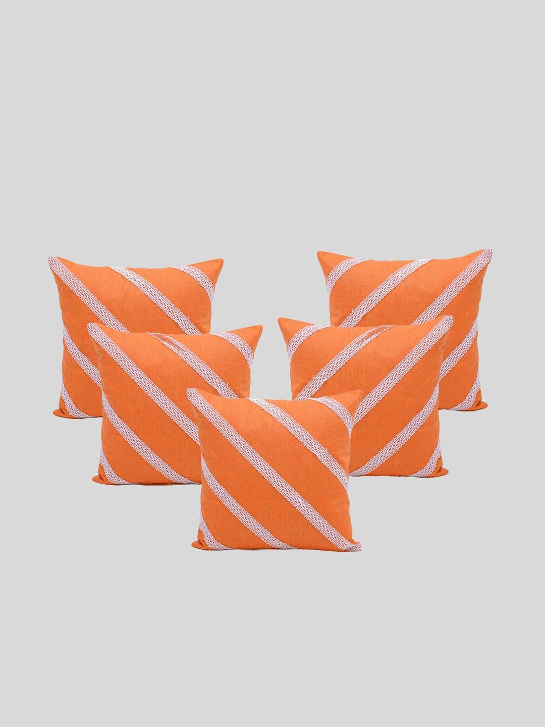 

OUSSUM Orange & White 5-Pieces Striped Square Cushion Covers