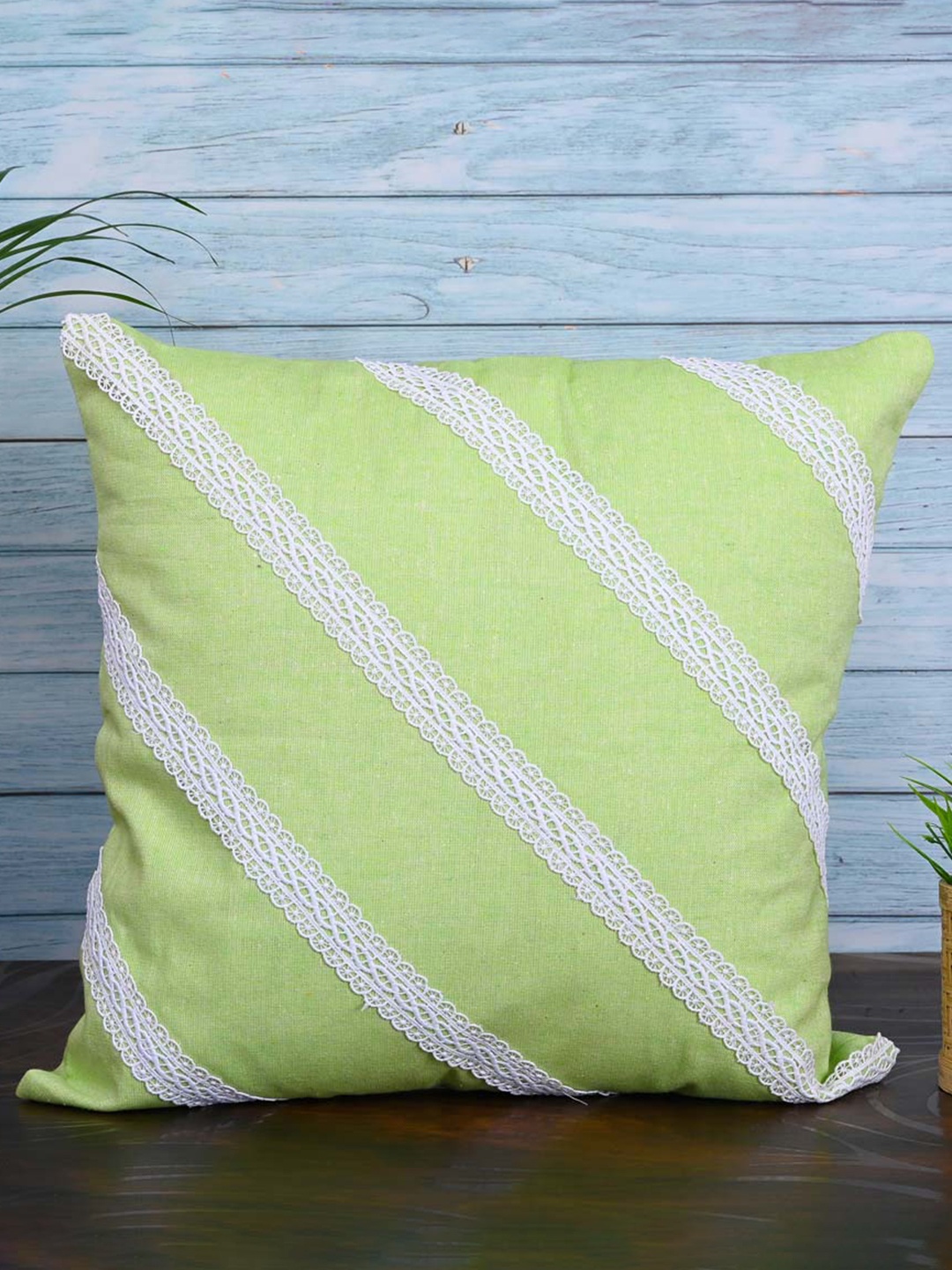 

OUSSUM Green & White 5-Pieces Striped Square Cushion Covers