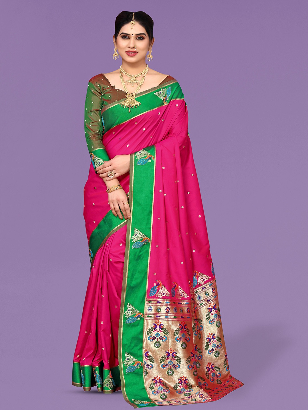 

Ekta Textiles Geometric Woven Design Zari Pure Silk Banarasi Saree, Pink