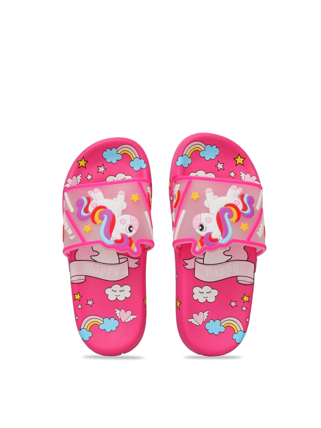 

Yellow Bee Girls Unicorn Printed Rubber Sliders, Pink