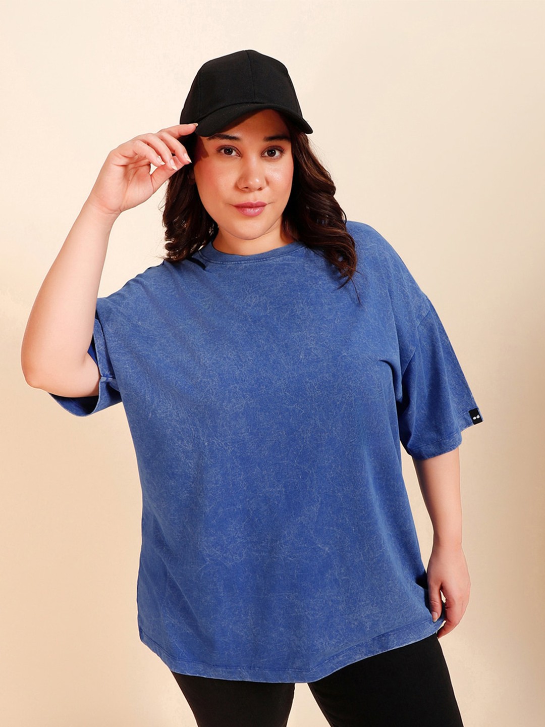 

Bewakoof Plus Size Round Neck Drop-Shoulder Cotton Oversized T-shirt, Blue