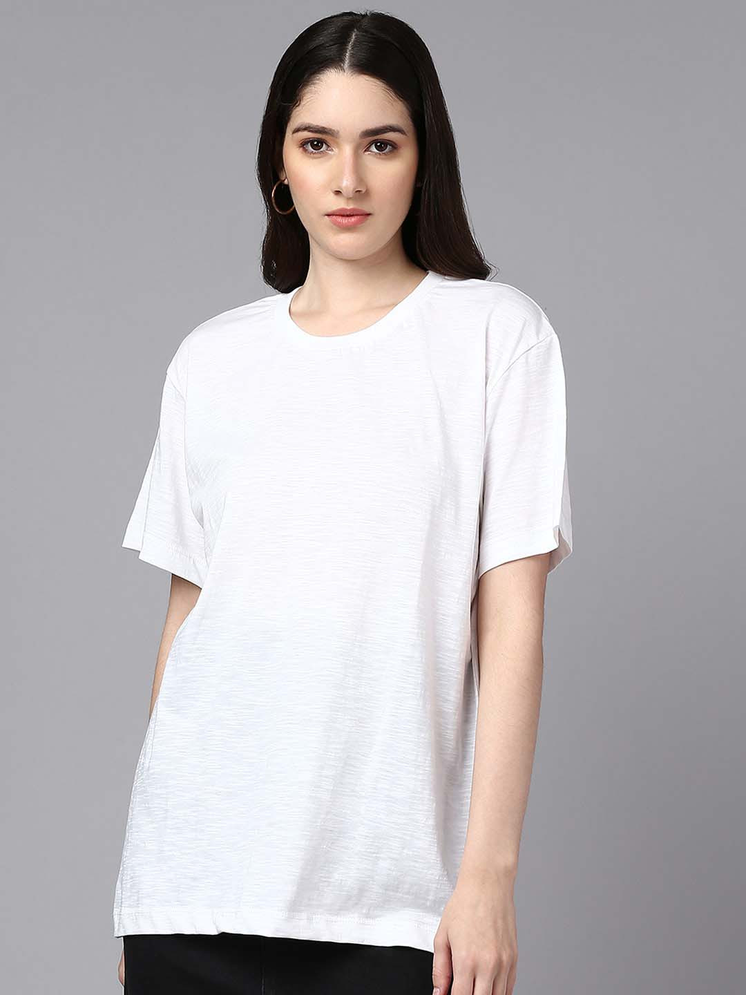 

The Roadster Lifestyle .Co Round Neck Pure Cotton Oversized T-Shirt, White