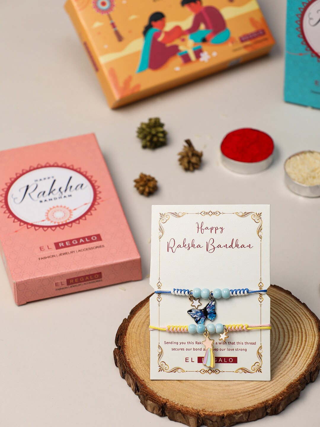 

EL REGALO Kids Set Of 2 Beaded Rakhi Gift Set, Blue