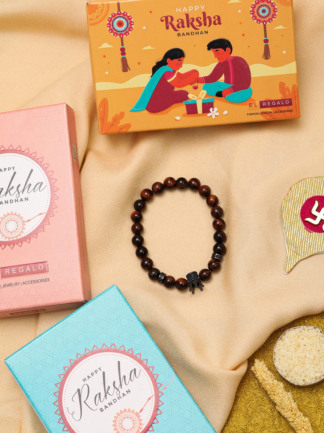 

EL REGALO Wooden Beaded & King Taj Rakhi, Black