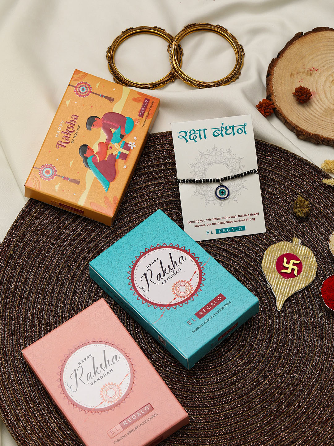 

EL REGALO Kids Evil Eye Najariya Rakhi With Roli Chawl & Card Gift Set, Blue