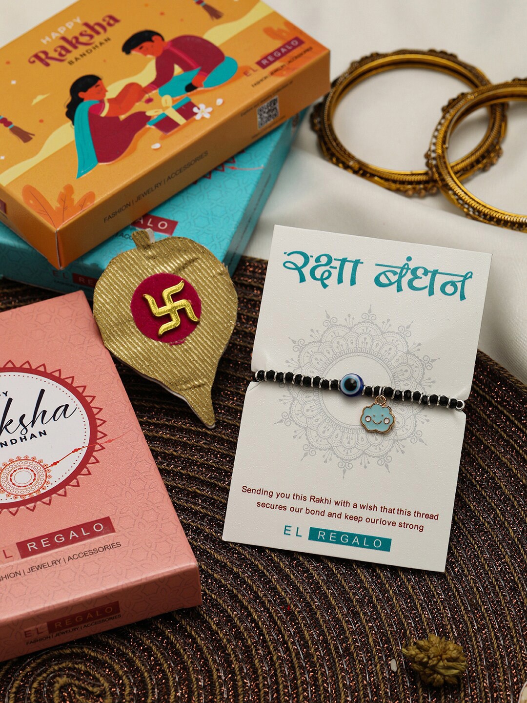 

EL REGALO Kids Evil Eye Cloud Najariya Rakhi Gift Set, Blue