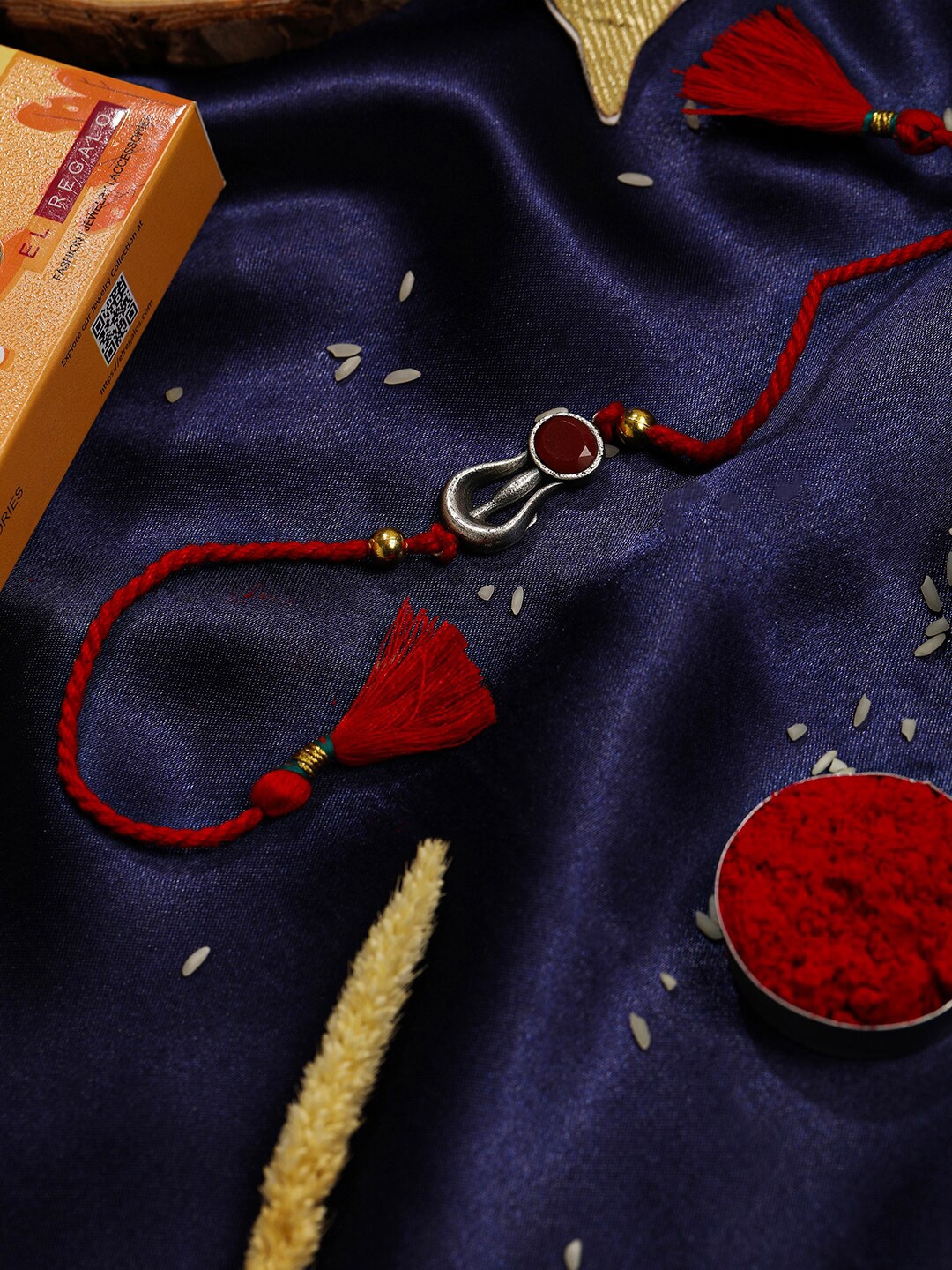 

EL REGALO Men Silver Plated Rakhi With Roli Chawal