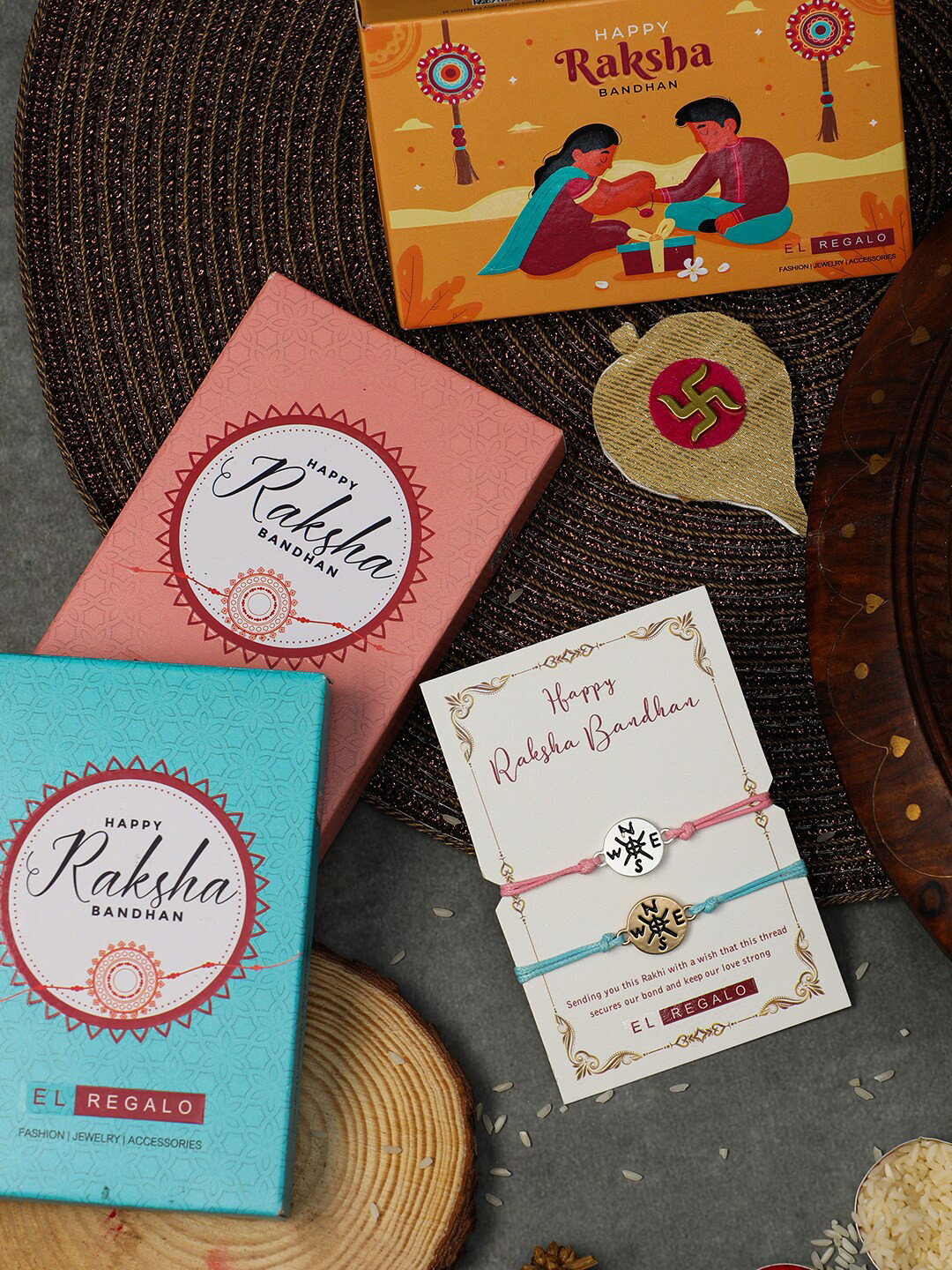 

EL REGALO Bhaiya Bhabhi Set Of 2 Thread Rakhi With Roli Chawal Card, Blue