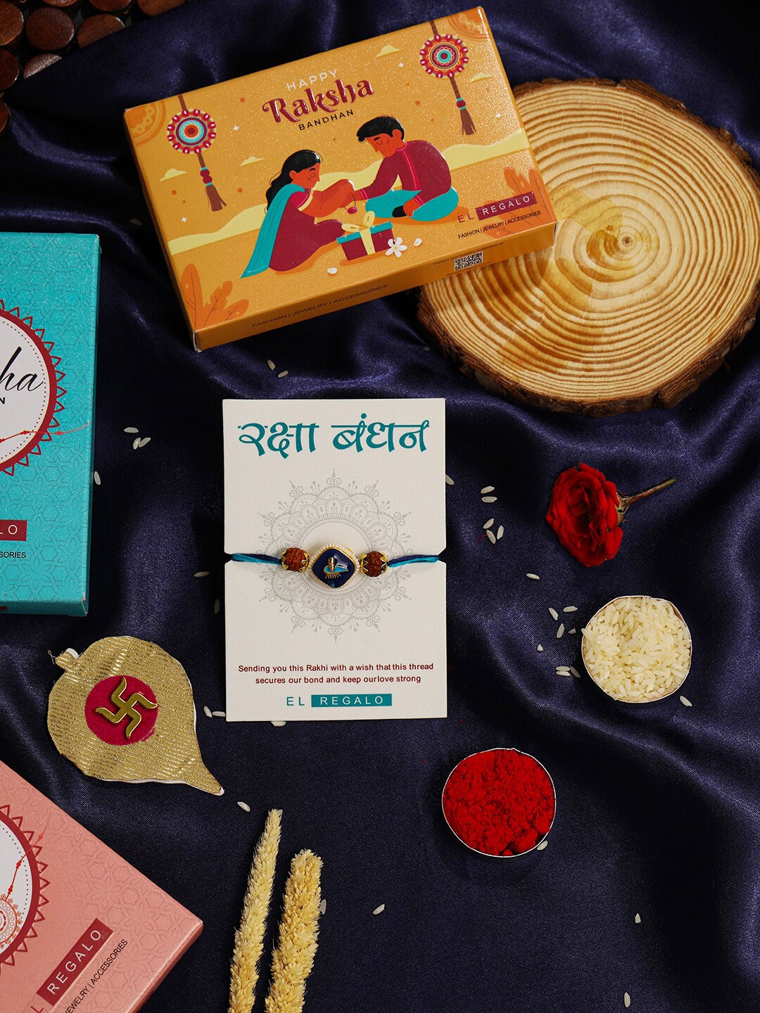 

EL REGALO Shivling Design Embellished Thread Rakhi, Blue