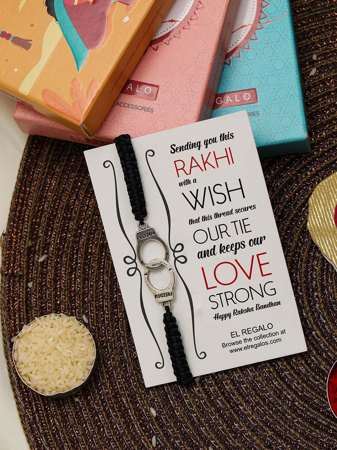 

EL REGALO Men Infinity Design Rakhi With Roli Chawal & Greeting Card, Silver