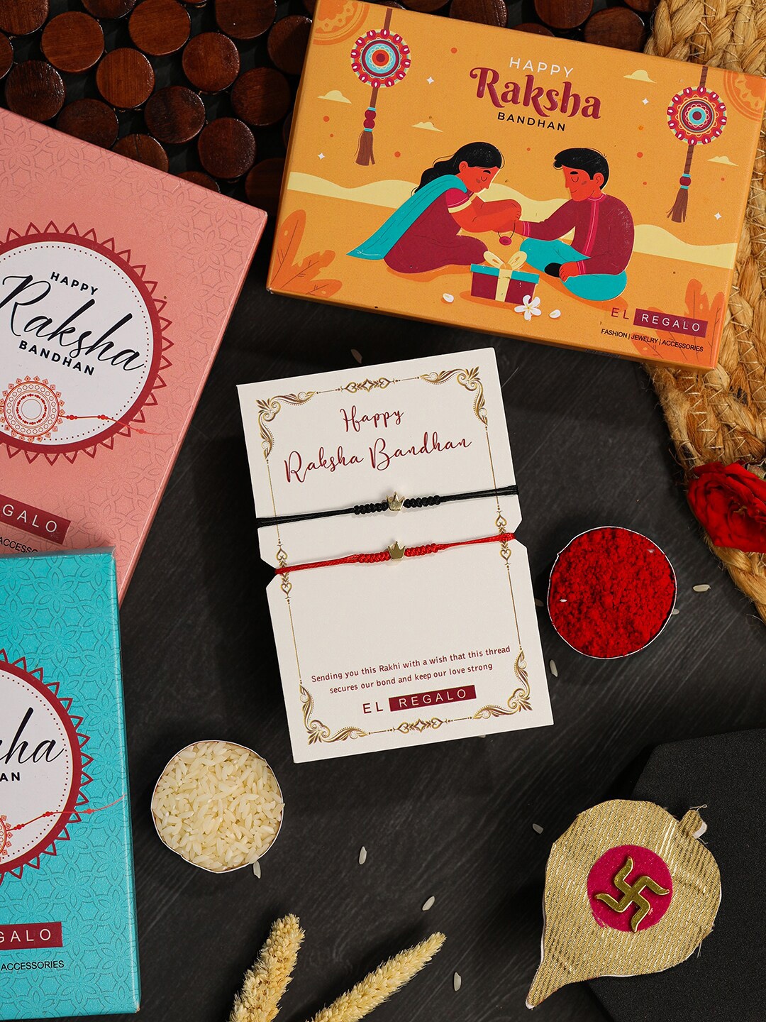 

EL REGALO Bhaiya Bhabhi Set Of 2 King Taj Thread Rakhi, Gold