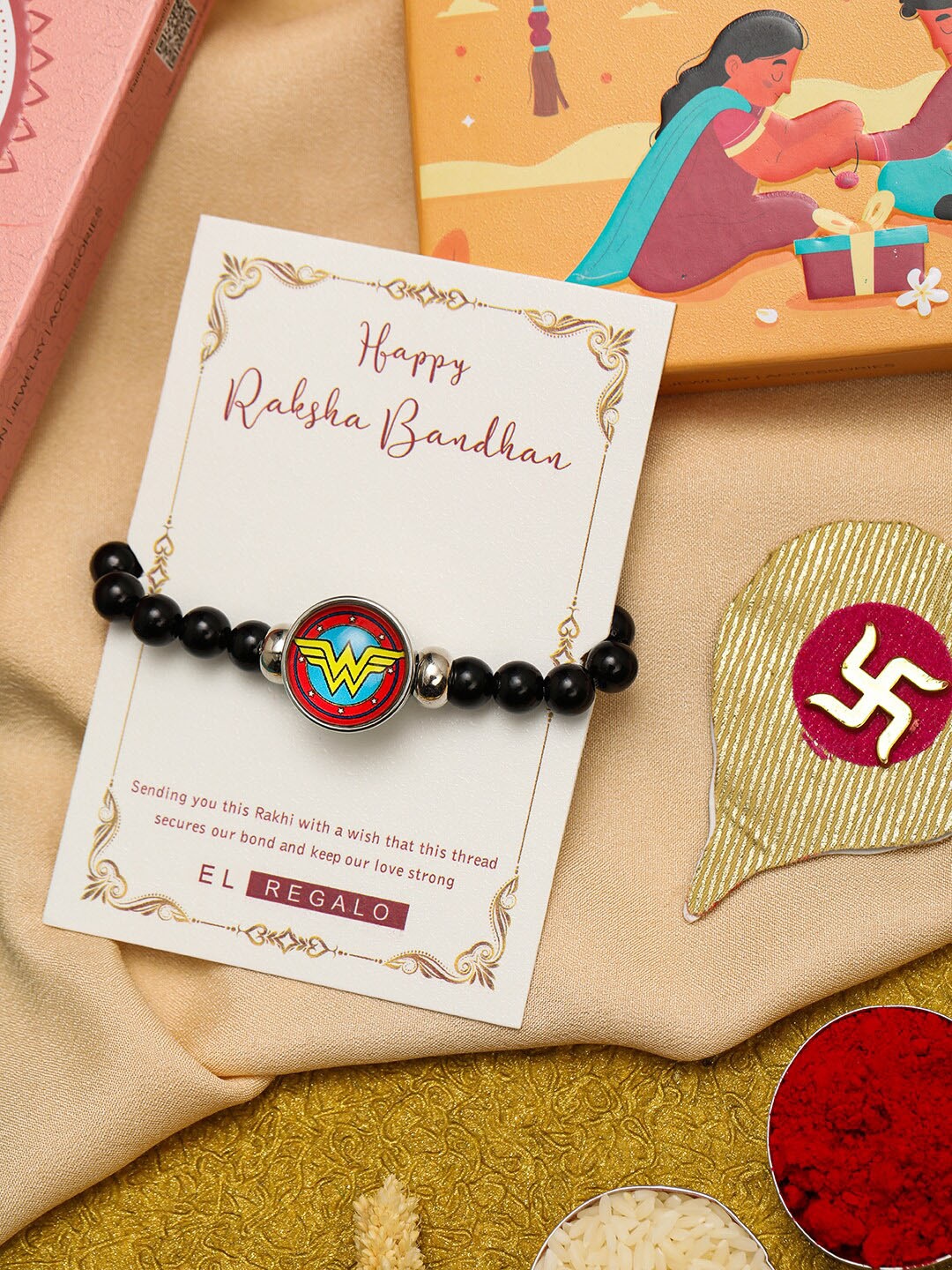 

EL REGALO Wooden Beaded Charm Rakhi, Black