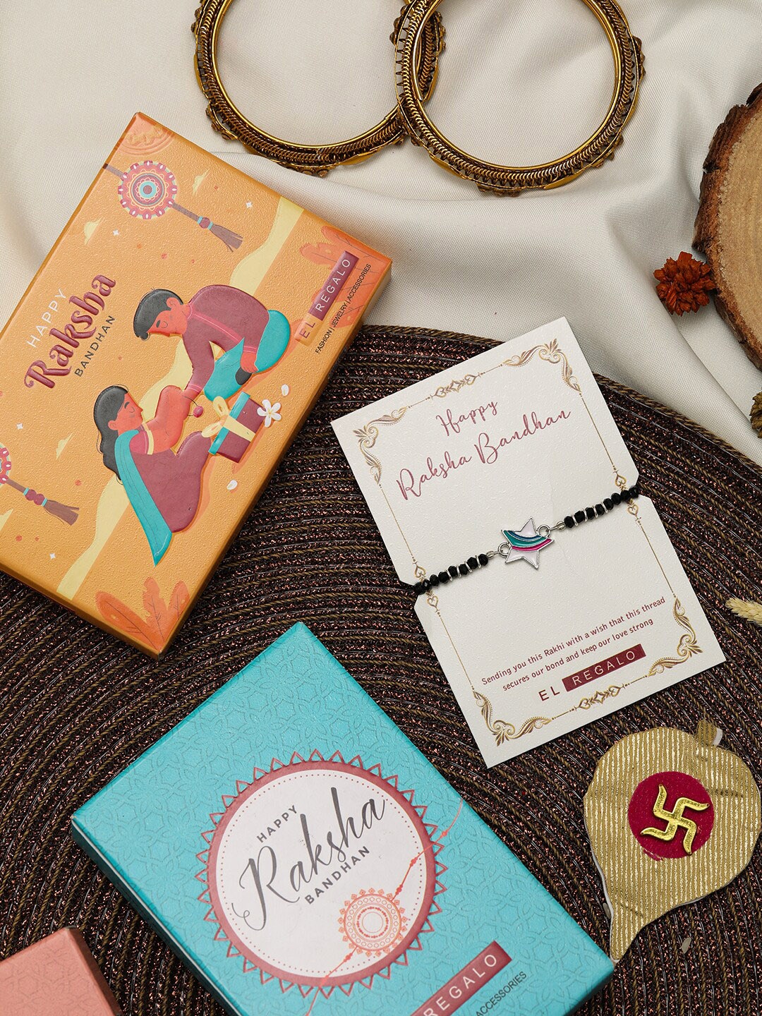 

EL REGALO Kids Star Najariya Rakhi With Roli Chawal & Greeting Card, Silver