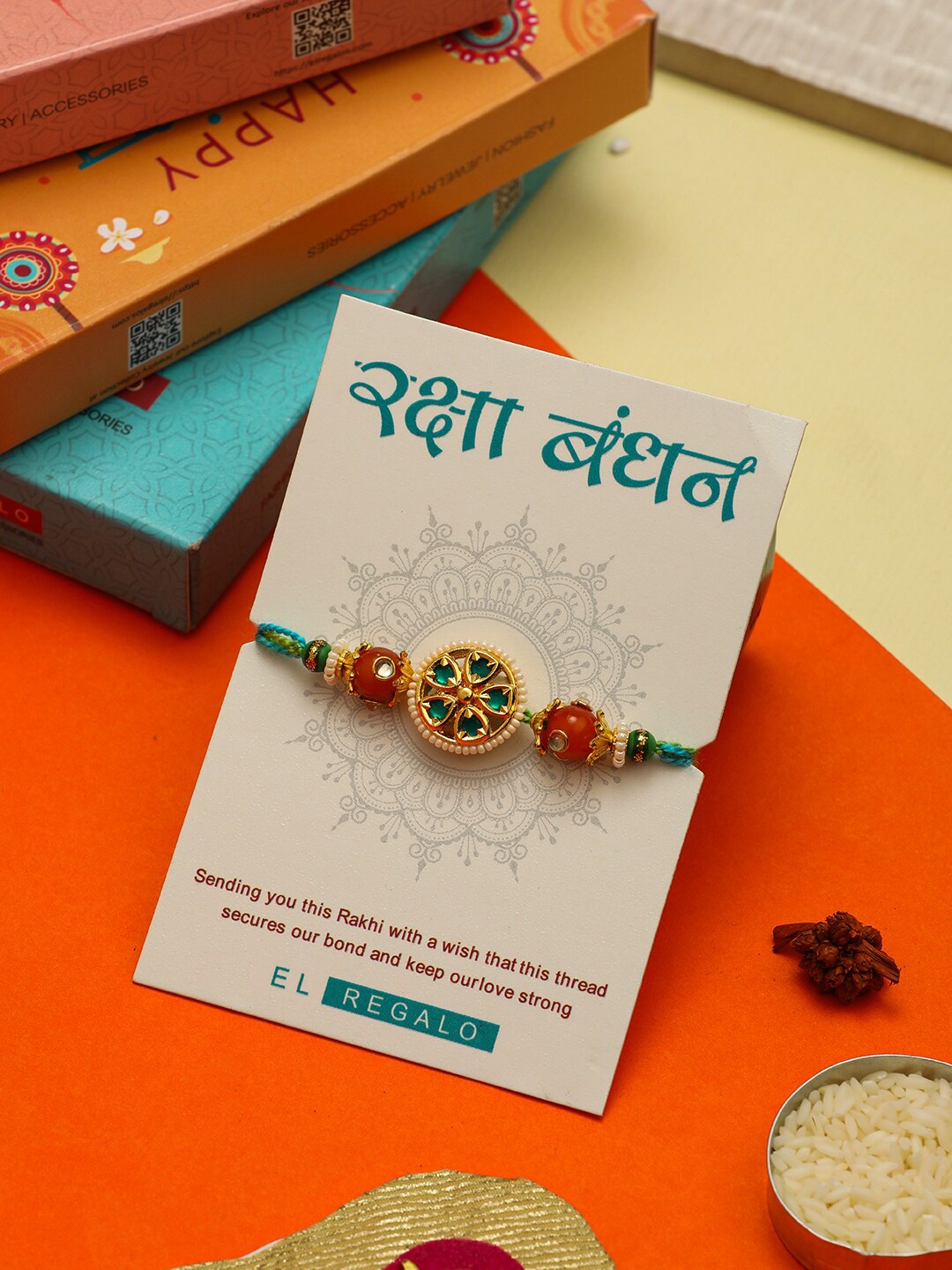 

EL REGALO Stone Studded Design Thread Rakhi Set, Blue