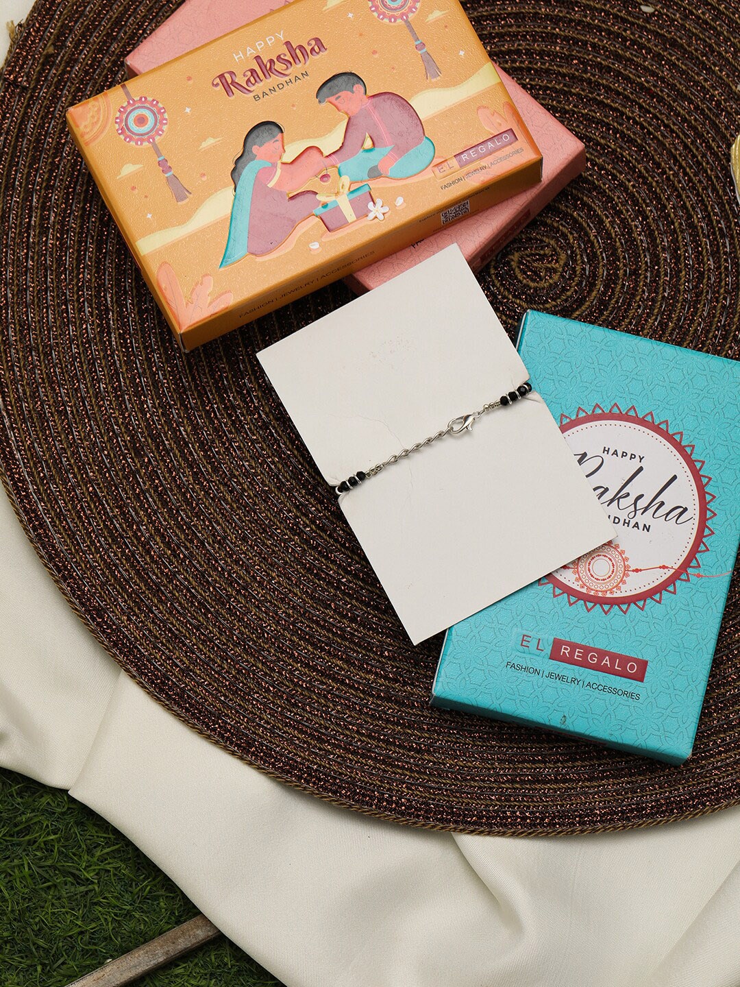 

EL REGALO Evil Eye Beaded Rakhi With Roli Rice & Greeting Card, Black