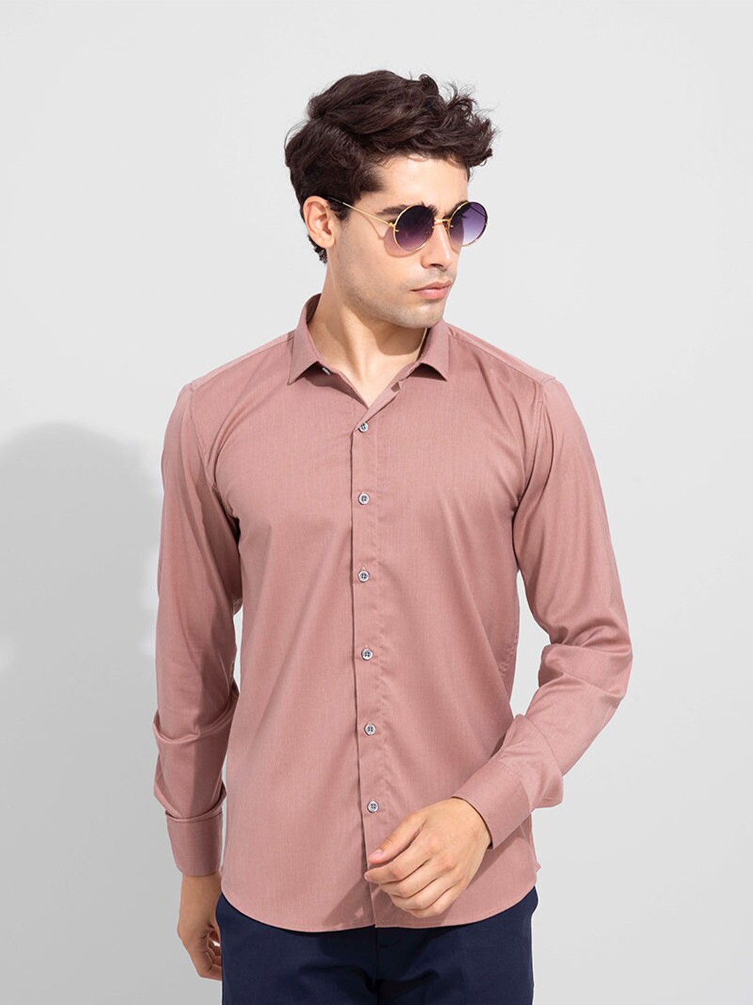 

Snitch Pink Classic Spread Collar Slim Fit Casual Cotton Shirt
