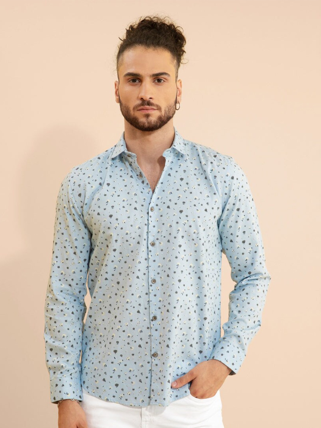 

Snitch Blue Classic Ditsy Printed Slim Fit Casual Cotton Shirt