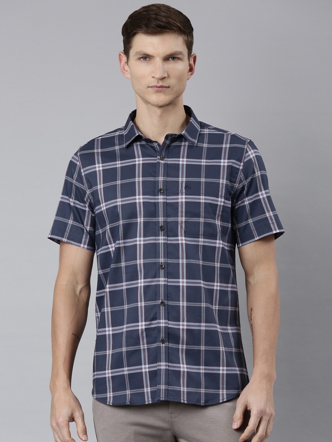 

Chennis Classic Slim Fit Tartan Checks Opaque Casual Shirt, Navy blue